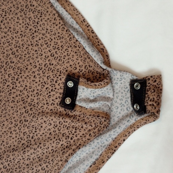 Gaze Womens Bodysuit Sz M Brown Leopard Fall Layering Base Autumn Halloween Soft - Picture 2 of 7